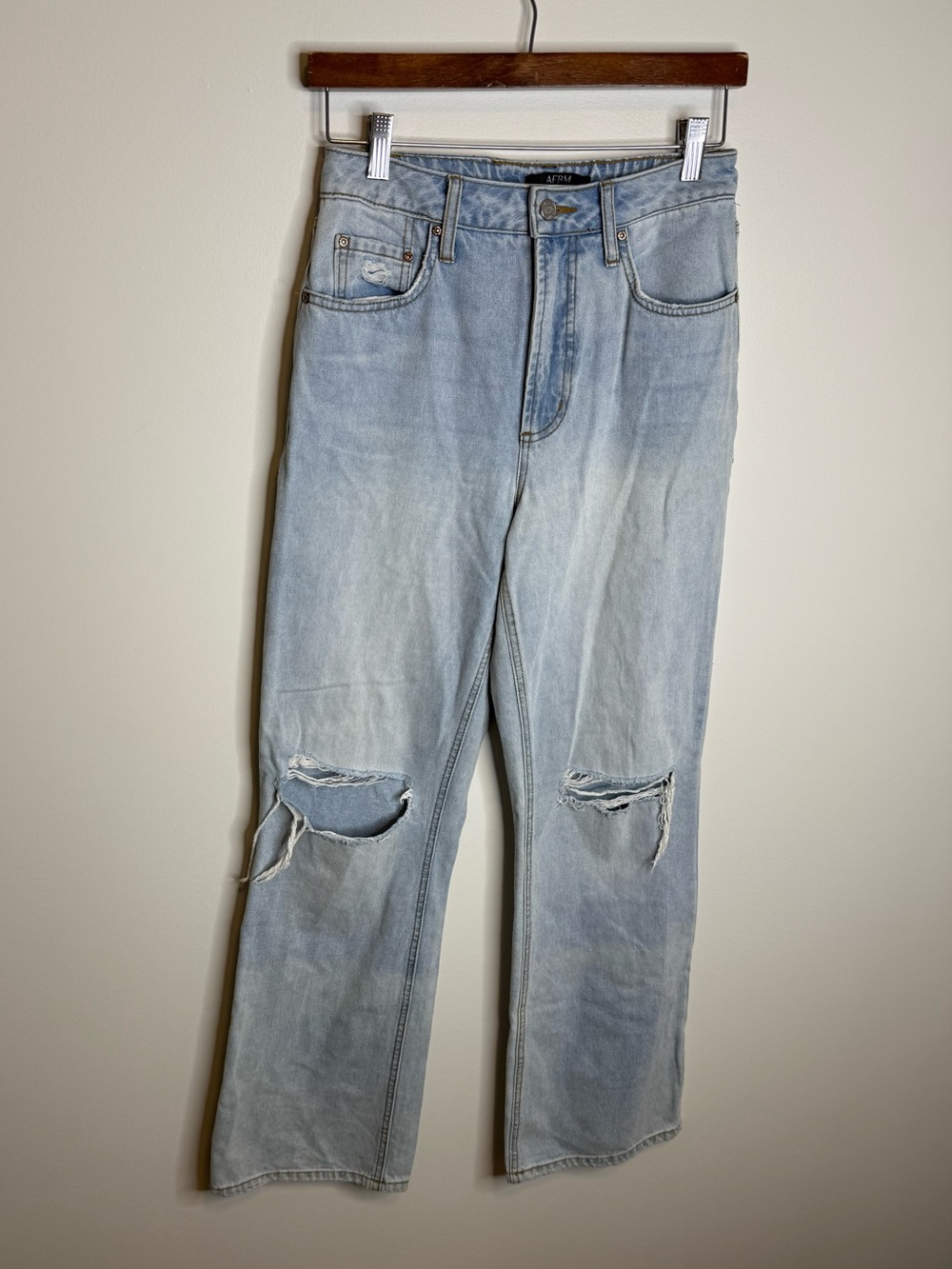 AFRM Light Blue Straight Leg Distressed Jeans revolve size 26